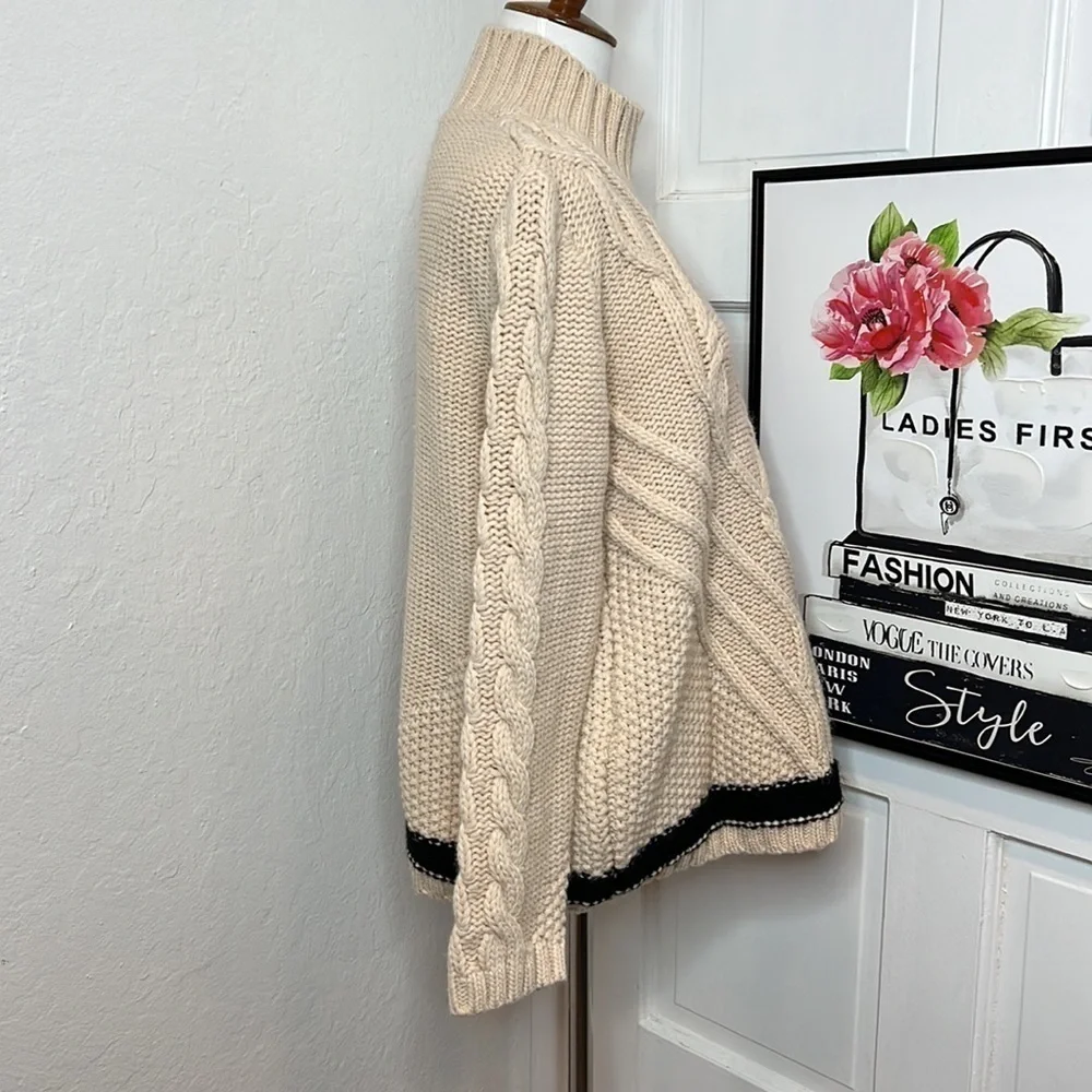 Oriana Cream & Black Wool Blend Knit Sweater Size S